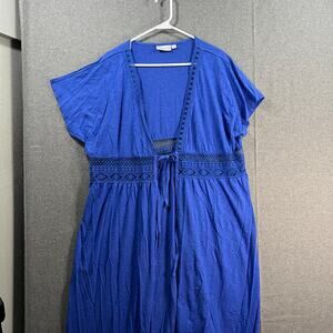 Belle Beach by Kim Gravel Regular Sluo Knit Tie Front Cove Blue Dazzle Size M/L